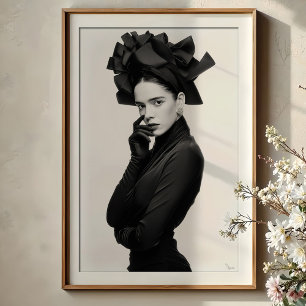 Poster Chapeau à Ruban Dramatique : Portrait de Mode Élég