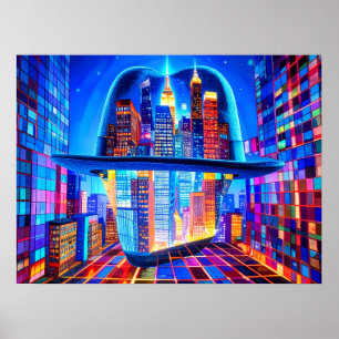 Poster Chapeau Cool de New York City sur un balcon de gra