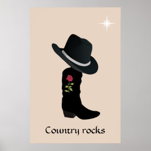 Poster Chapeau Country et Botte sur Fond Beige