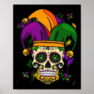 Poster Chapeau de bouffon Crâne de Sucre Mardi Gras mardi