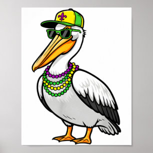 Poster Chapeau de bouffon de Pélican Mardi Gras Perles T-