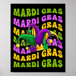 Poster Chapeau de bouffon rétro groovy Mardi Gras La Nouv