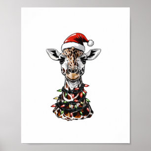Poster Chapeau de Noël de girafe Noël