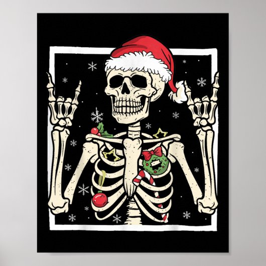 Poster Chapeau de Noël de squelette de rockeur Cool Noël  (Devant)