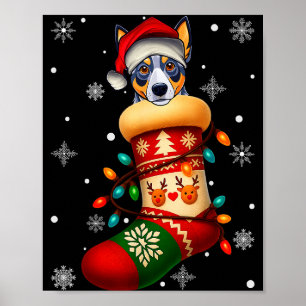 Poster Chapeau de Père Noël Blue Heeler Chien En Chausset