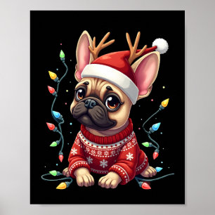 Poster Chapeau de Santa drôle de chien bouledogue françai