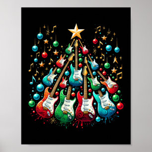 Poster Chapeau de Santa Guitar Funny Arbre de Noël Musiqu