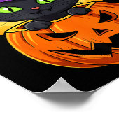 Poster Chapeau de sorcière chat noir mignon dans citrouil (Coin)