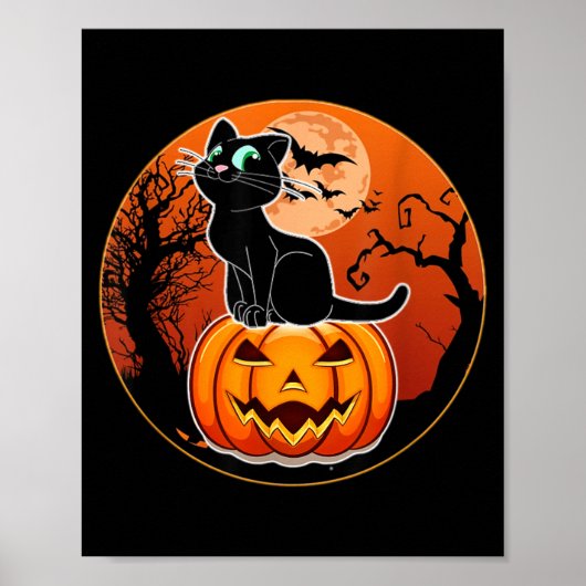 Poster Chapeau de sorcière de chat noir Halloween mignon (Devant)