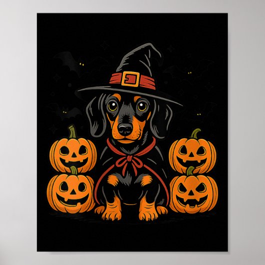 Poster Chapeau de sorcière de citrouille pour chienne tec (Devant)