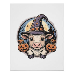 Poster Chapeau de sorcière de veau Halloween mignon Gravu