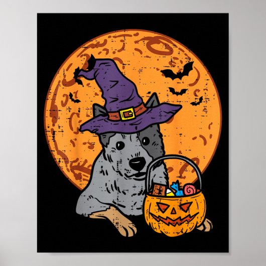 Poster Chapeau de Sorcière Lune Citrouille Lanterne Hallo (Devant)