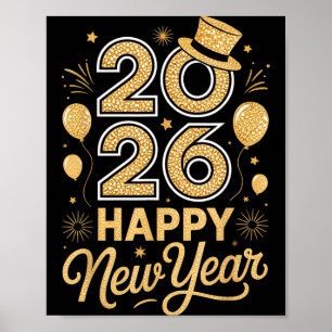 Poster Chapeau Haut de Fête 2026 Bonne Année Ballon Feu d