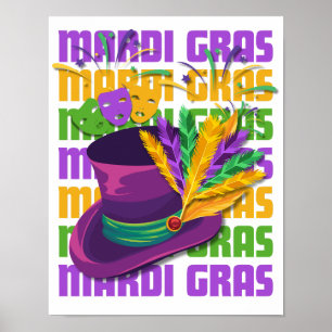 Poster Chapeau haut de forme capuchon élégant MARDI GRAS