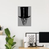 Poster Chapeau haut de forme crâne monochrome (Bureau à domicile)