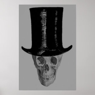 Poster Chapeau haut de forme crâne monochrome
