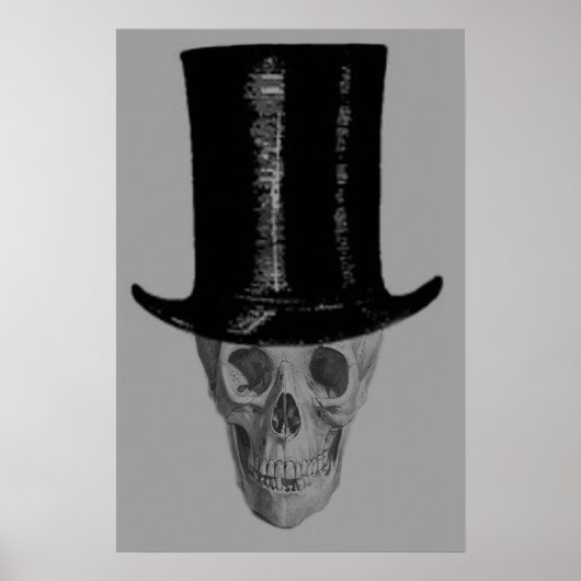 Poster Chapeau haut de forme crâne monochrome (Devant)