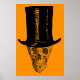 Poster Chapeau haut-de-forme crâne orange