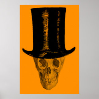 Poster Chapeau haut-de-forme crâne orange