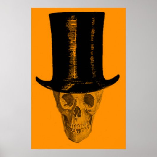 Poster Chapeau haut-de-forme crâne orange (Devant)