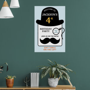 Poster Chapeau melon mignon et monocle pour fête d'annive