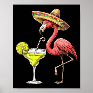 Poster chapeau mexicain flamant margarita cinco de mayo