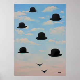 Poster Chapeaux Melon Flottants Art de Paysage Onirique