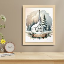 Chapelle neigeuse la nuit | Scène de Noël éclatant