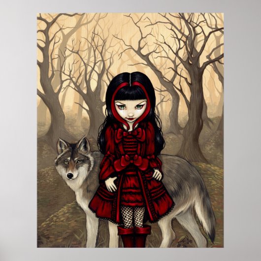 Poster Chaperon rouge en automne ART IMPRIMER loup gothiq (Devant)