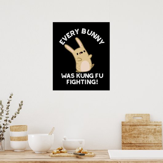 Poster Chaque Bunny Kung Fu Combattez Rabbit Pun Dark BG (Cuisine)