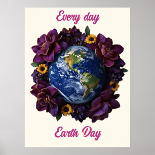 Poster Chaque Jour Jour de la Terre Fleur Design Planète