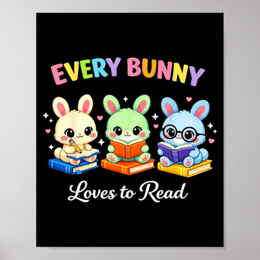 Poster Chaque lapin adore lire Pâques lecture mignonne (Devant)