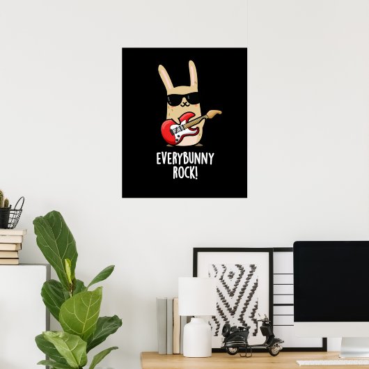 Poster Chaque Lapin Rock Drôle Animal Rabbit Pun Dark BG (Bureau à domicile)