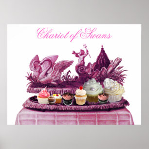 POSTER CHAR CHAR PINK ANTIQUE DE CYGNES ET CUPCAKES