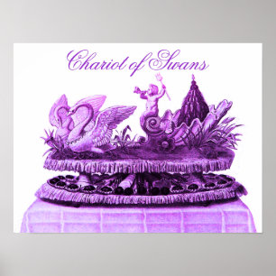 POSTER CHAR CHARIOT ANTIQUE DE CYGNES ET CUPCAKES VIOLET