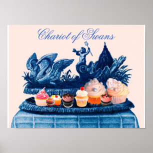 POSTER CHAR CHARRETTE ROSE ANTIQUE DE CYGNES ET CUPCAKES