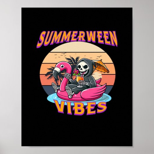Poster Char de Flamant rose Summerween Vibes Grim Reaper (Devant)