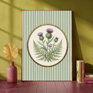 Poster Chardon écossais botanique vintage et vert fougère