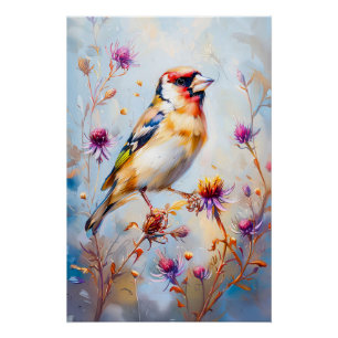 Poster Chardonneret en vol, style impressionniste