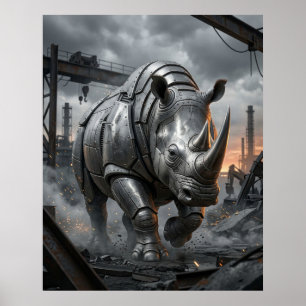 Poster Charge de Rhino en acier