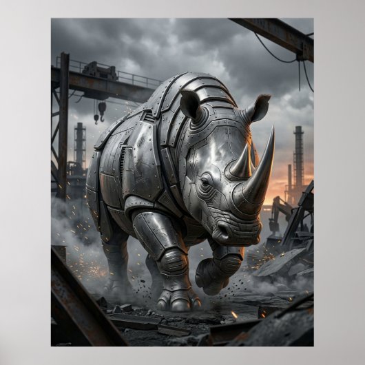 Poster Charge de Rhino en acier (Devant)