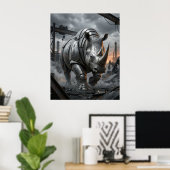 Poster Charge de Rhino en acier (Bureau à domicile)