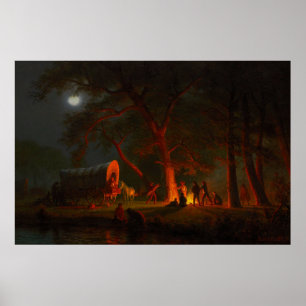 Poster Chariot Conestoga Oregon Trail Feu de camp au clai