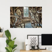 Poster Chariot couvert, roue de chariot en bois (Bureau à domicile)
