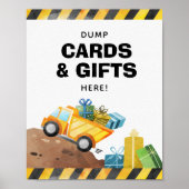 Poster Chariot de construction Dump cadeaux ici Signe de  (Devant)