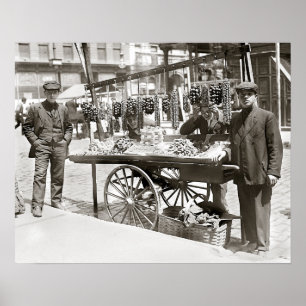 Poster Chariot de nourriture en peu d'Italie, 1908. Photo
