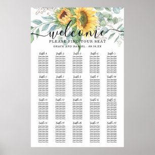 Poster Chariot de placement de mariage au tournesol rusti