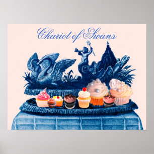 POSTER CHARIOT ROSE ANTIQUE DE SWANS ET CUPCAKES