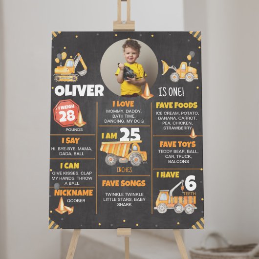 Poster Chariots de construction Signal de jalon d'anniver