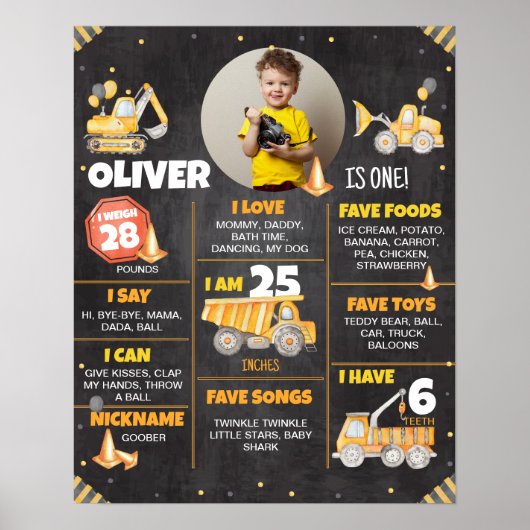 Poster Chariots de construction Signal de jalon d'anniver (Devant)